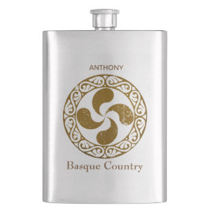 Personalize, Basque distressed bronze Lauburu, Flask