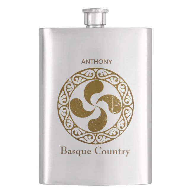 Personalize, Basque distressed bronze Lauburu, Flask (Front)