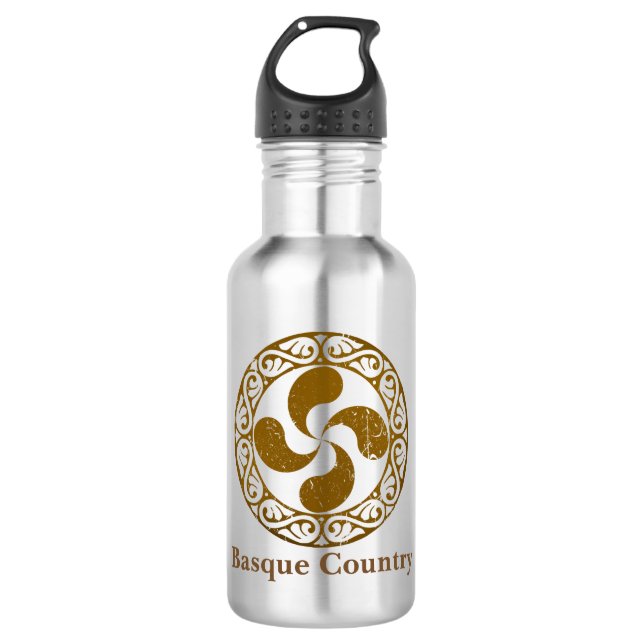 Personalize, Basque distressed bronze Lauburu, Stainless Steel Water Bottle (Front)