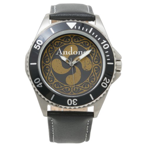 Personalize Basque distressed bronze Lauburu Watch