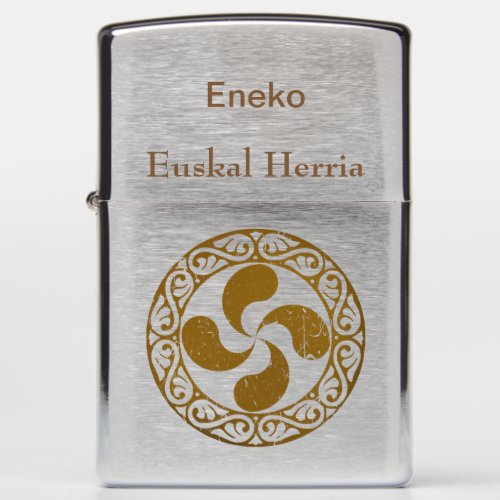 Personalize Basque distressed bronze Lauburu Zippo Lighter