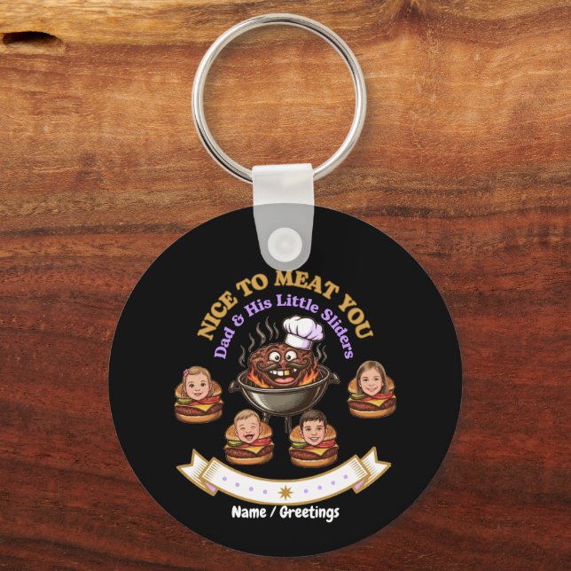 Personalize BBQ Grill Master Gift Nice To Meat You Keychain (Front)