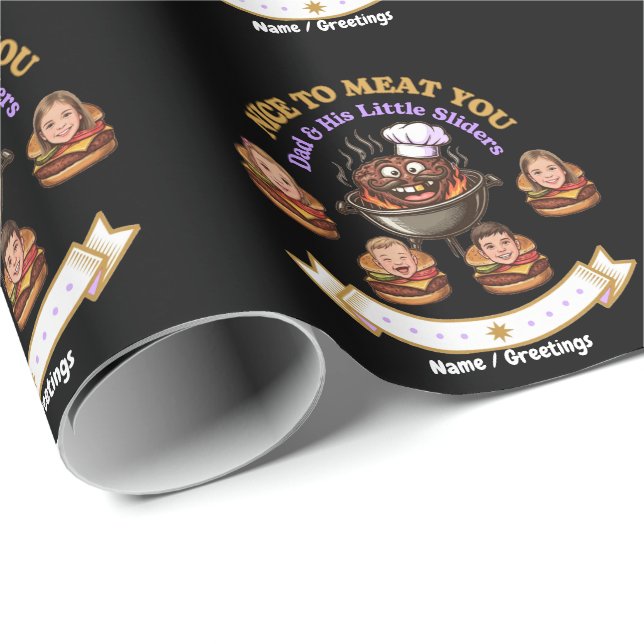 Personalize BBQ Grill Master Gift Nice To Meat You Wrapping Paper (Roll Corner)