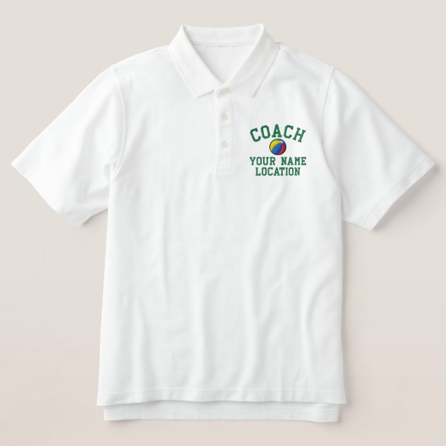 Personalize Beach Ball Coach Your Name Your Game! Embroidered Polo Shirt (Design Front)