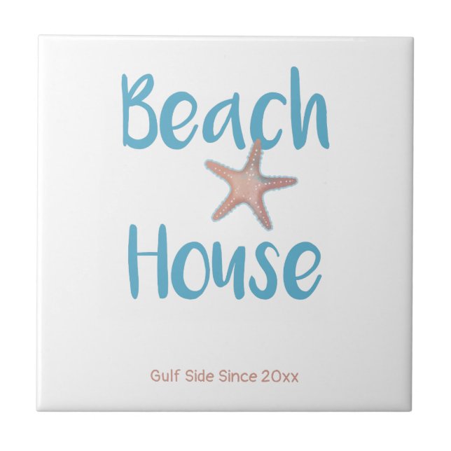 Personalize Beach House Starfish Ceramic Tile (Front)