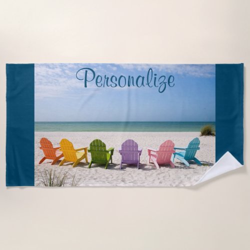 Personalize Beach with Colorful Beach Chairs Beach Towel
