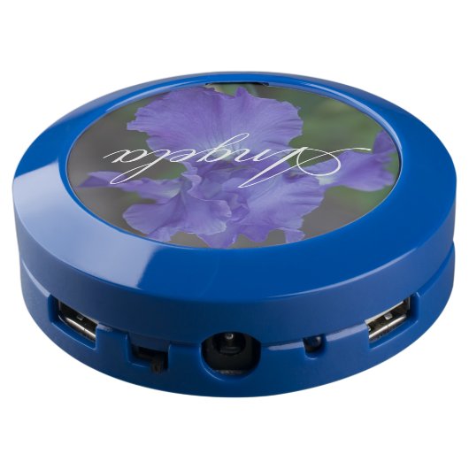 (Personalize) Beautiful Blue Iris in Bloom USB Charging Station (Angled Back)