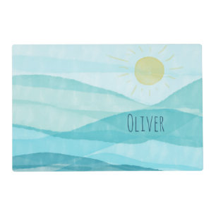 Personalize Beautiful Sun & Ocean Waves Watercolor Placemat