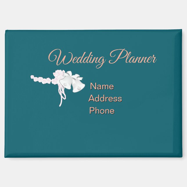 Personalize Bells + Flowers Wedding Planner Teal  Magnet (Front)