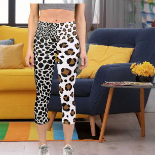 Personalize Big Cat Pattern Brown White Black Spot Capri Leggings