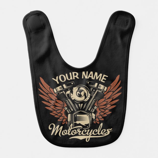  Personalize Biker Motorcycles Motor Wings Garage Baby Bib (Front)