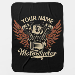 Personalize Biker Motorcycles Motor Wings Garage Baby Blanket