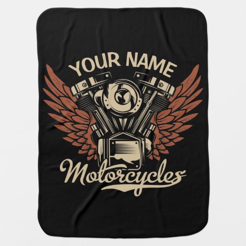  Personalize Biker Motorcycles Motor Wings Garage  Baby Blanket