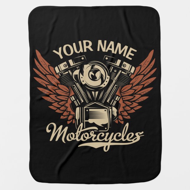  Personalize Biker Motorcycles Motor Wings Garage  Baby Blanket (Front)
