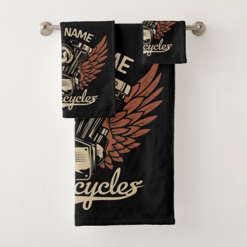  Personalize Biker Motorcycles Motor Wings Garage  Bath Towel Set