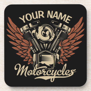 Personalize Biker Motorcycles Motor Wings Garage Beverage Coaster
