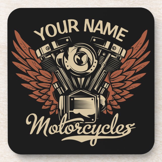  Personalize Biker Motorcycles Motor Wings Garage  Beverage Coaster (Front)