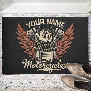 Personalize Biker Motorcycles Motor Wings Garage Doormat