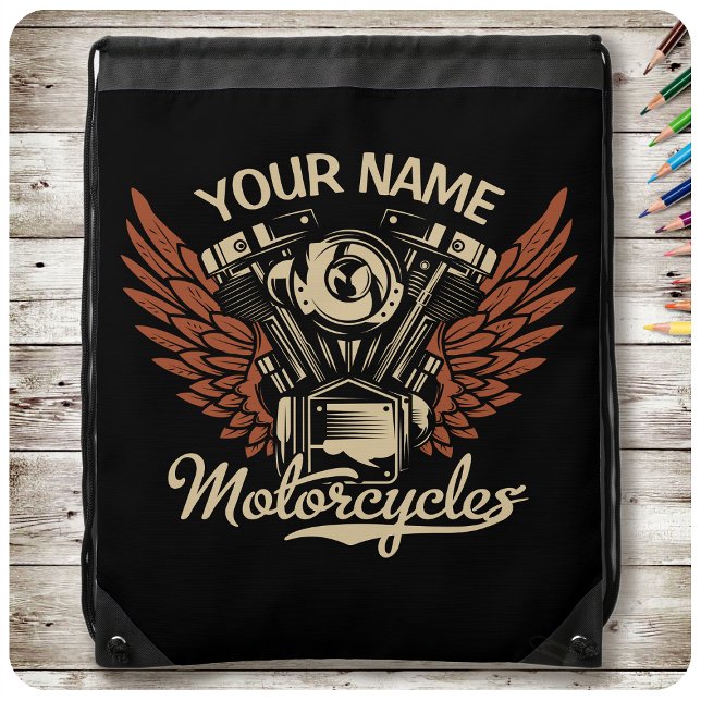  Personalize Biker Motorcycles Motor Wings Garage  Drawstring Bag (Creator Uploaded)