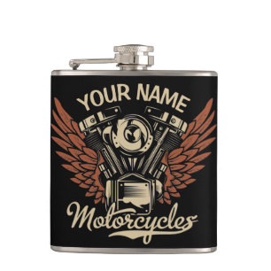 Personalize Biker Motorcycles Motor Wings Garage Flask