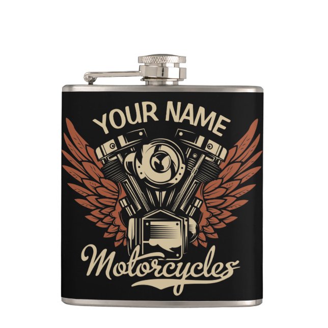  Personalize Biker Motorcycles Motor Wings Garage  Flask (Front)