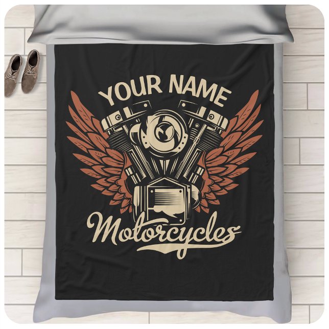  Personalize Biker Motorcycles Motor Wings Garage  Fleece Blanket (Creator Uploaded)