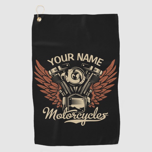  Personalize Biker Motorcycles Motor Wings Garage  Golf Towel (Front)