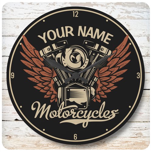  Personalize Biker Motorcycles Motor Wings Garage Large Clock