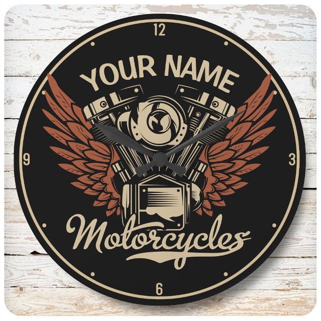  Personalize Biker Motorcycles Motor Wings Garage Large Clock (Creator Uploaded)