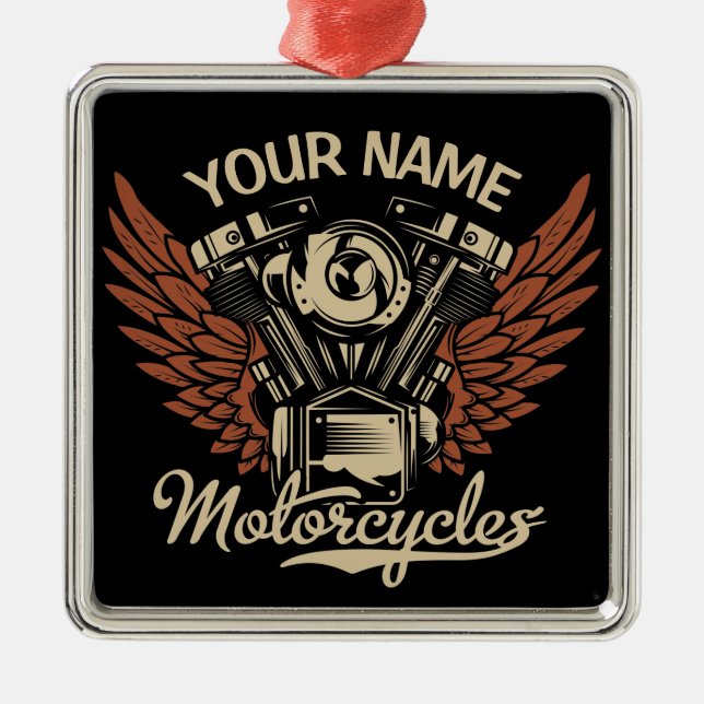  Personalize Biker Motorcycles Motor Wings Garage  Metal Ornament (Front)