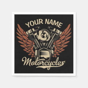  Personalize Biker Motorcycles Motor Wings Garage  Napkins
