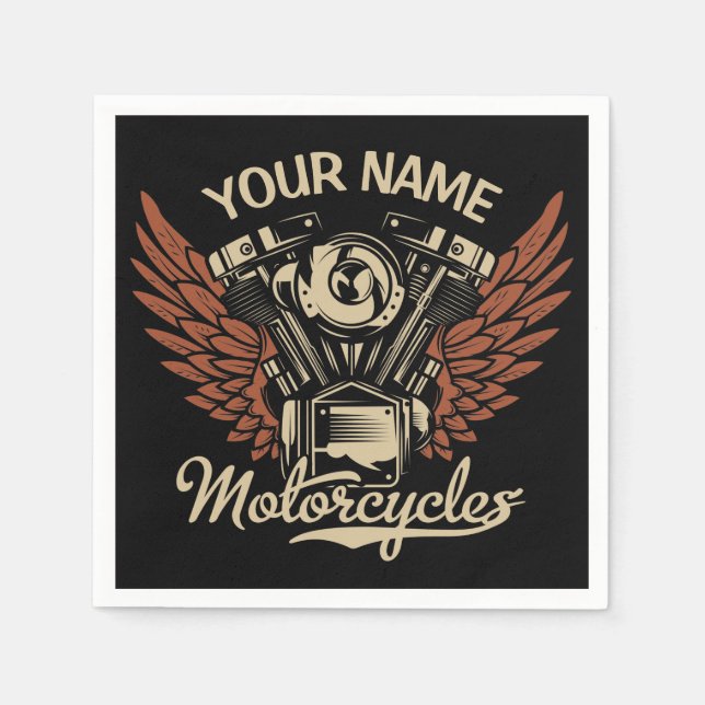  Personalize Biker Motorcycles Motor Wings Garage  Napkins (Front)