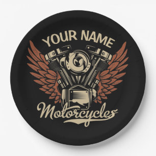 Personalize Biker Motorcycles Motor Wings Garage Paper Plates