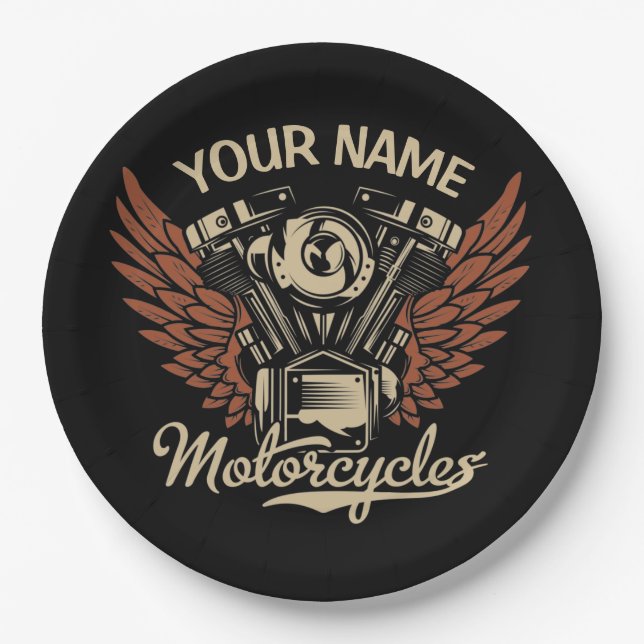  Personalize Biker Motorcycles Motor Wings Garage  Paper Plates (Front)