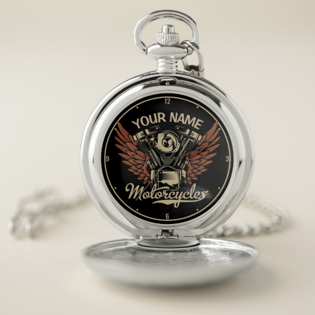  Personalize Biker Motorcycles Motor Wings Garage  Pocket Watch (Inside)