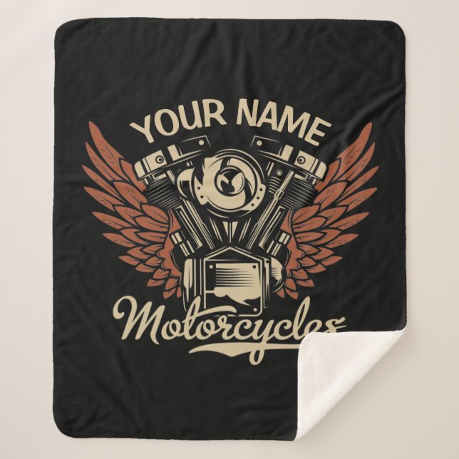  Personalize Biker Motorcycles Motor Wings Garage  Sherpa Blanket (Front)
