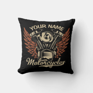 Personalize Biker Motorcycles Motor Wings Garage Throw Pillow