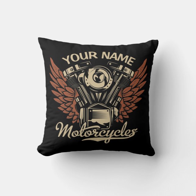  Personalize Biker Motorcycles Motor Wings Garage  Throw Pillow (Front)