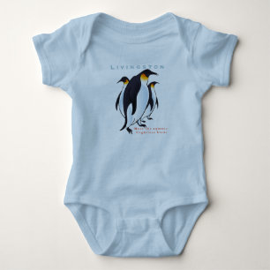 Personalize Birds Penguins Blue Baby Boy Bodysuit