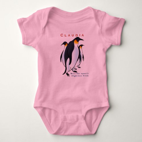 Personalize Birds Penguins Blue Baby Girl Baby Bodysuit