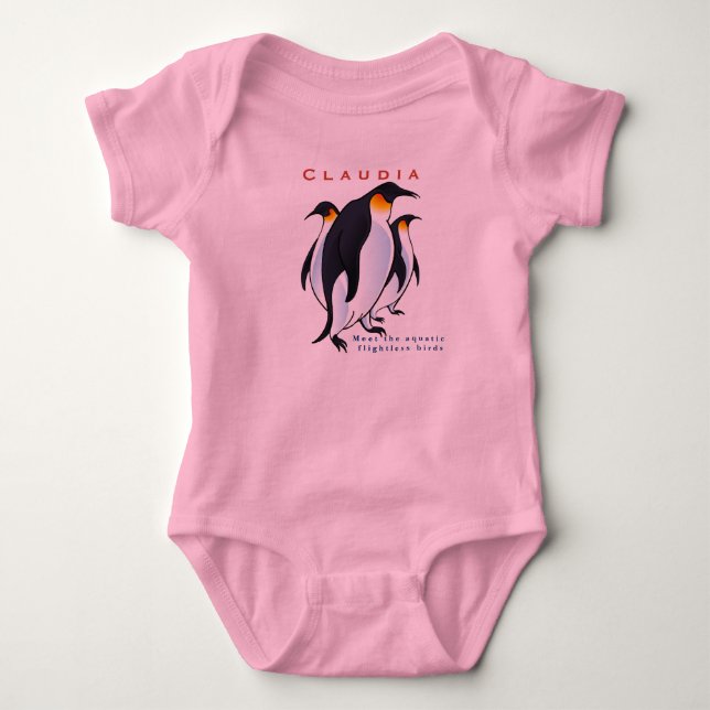 Personalize Birds Penguins Blue Baby Girl Baby Bodysuit (Front)
