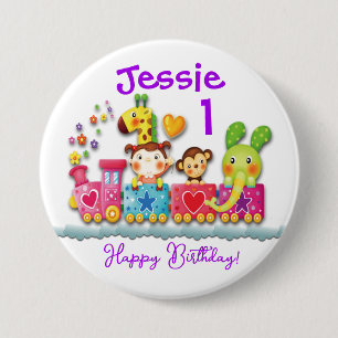 Personalize Birthday Animal Train Young Child Big Button