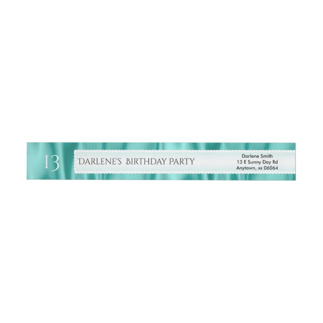 Personalize Birthday Aqua Faux Satin Luxury Fabric Wrap Around Label (Individual)