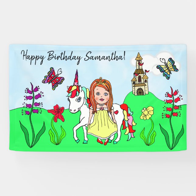 Personalize Birthday Banner Princess and Unicorn (Horizontal)