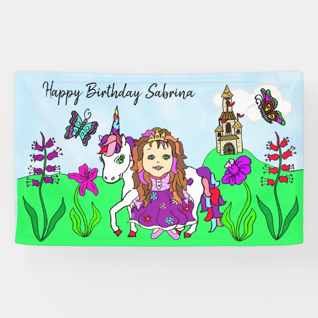 Personalize Birthday Banner Princess and Unicorn (Horizontal)