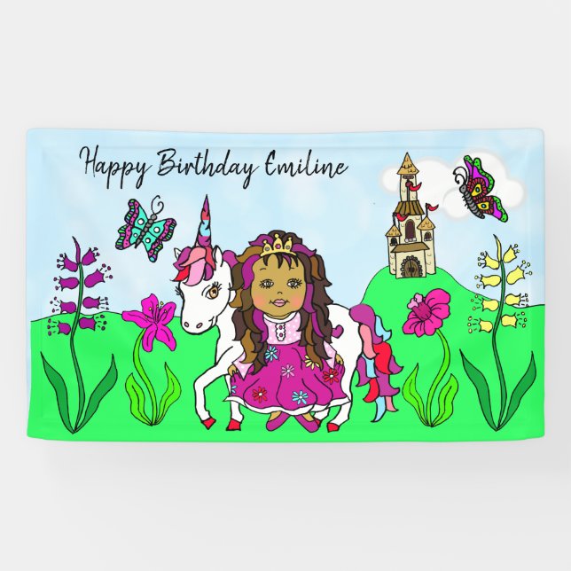 Personalize Birthday Banner Princess and Unicorn (Horizontal)