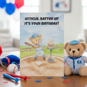 Personalize Birthday Baseball Teddy Bear  Card