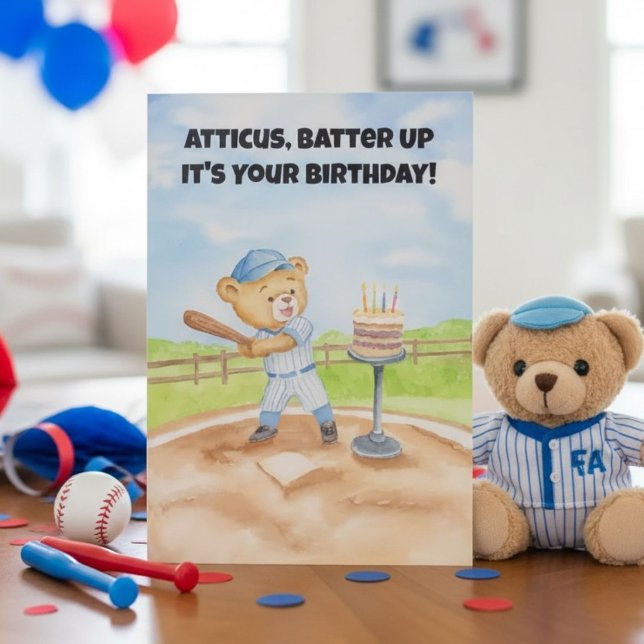Personalize Birthday Baseball Teddy Bear  Card (Creator Uploaded)