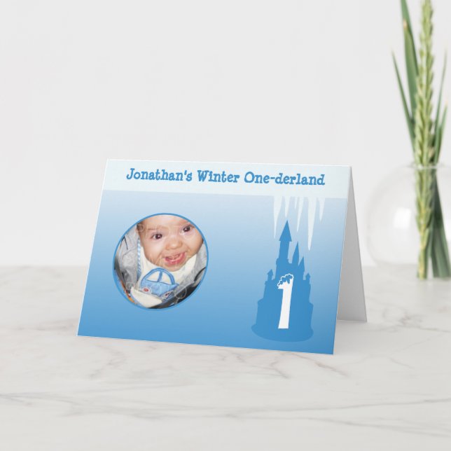 Personalize Birthday Boy Winter Onederland Photo Card (Front)