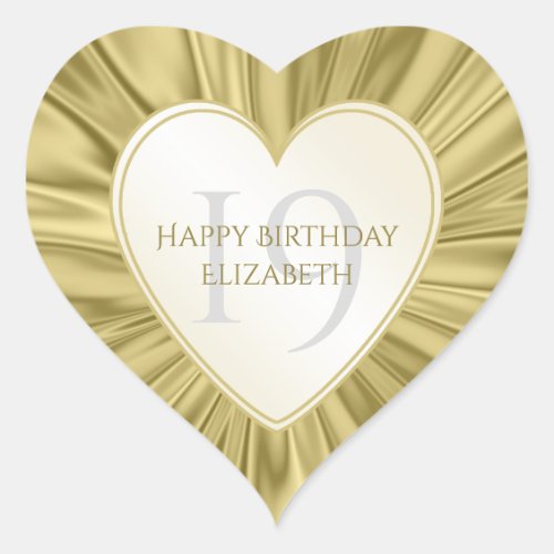 Personalize  Birthday  Faux Gold Satin Heart Heart Sticker